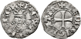 ARMENIA, Cilician Armenia. Royal. Levon I, 1198-1219. Denier (Billon, 17 mm, 0.51 g, 6 h), coronation issue. Sis, 1198. ✠ RЄX ARMЄNOR Facing bust of L...