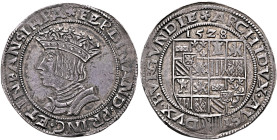 AUSTRIA. Holy Roman Empire. Ferdinand I, 1526-1564. Pfundner 1528 (Silver, 28 mm, 5.71 g, 4 h), engravers error with 'IHPA' instead of 'HIPA'. Linz. ✱...