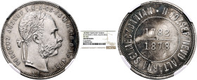AUSTRIA. Kaisertum Österreich-Ungarn. Franz Josef I, 1867-1916. Forint 1878 KB (Silver, 29 mm, 12.35 g, 11 h), on the construction works of the main t...