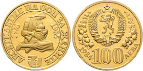 BULGARIA. People's Republic. 1946-1989. 100 Leva 1984 (Gold, 24 mm, 8.40 g, 12 h), on the UN Women's Decade, Sofia. ДЕСЕТИЛЕТИЕ НА ООН ЗА ЖЕНИТЕ / 197...