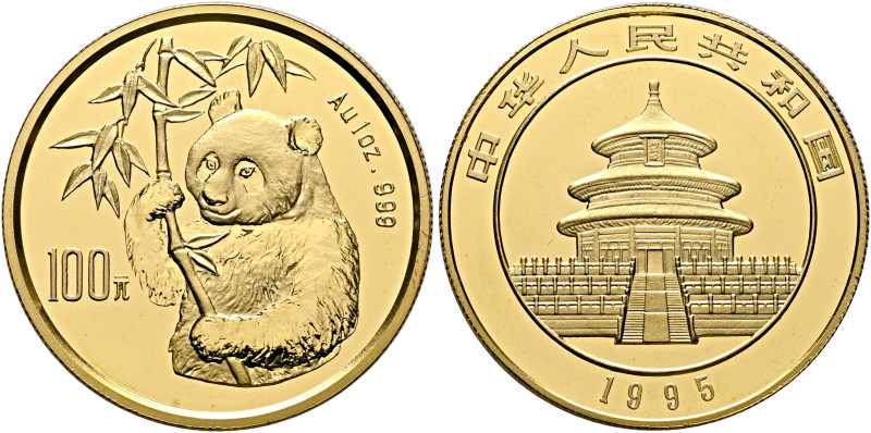 CHINA, ZHŌNGHUÁ RÉNMÍN GÒNGHÉGUÓ (PEOPLE, 1949-pres. 100 Yuan (1 oz) 1995 (Gold,...