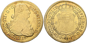 COLOMBIA, Colonial. Fernando VII, king of Spain, 1808-1833. 8 Escudos 1813 P (Gold, 38 mm, 27.00 g, 12 h), Popayán. FERDND•VII•D•G• - HISP•ET IND•R• /...