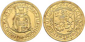 CZECHOSLOVAKIA, Republic. 1918-1938. 2 Ducats 1930 (Gold, 24 mm, 7.00 g, 12 h), Kremnica. NEDEJ•ZAHYNOUTI•NÁM•I•BUDOUCÍM Armoured half length bust of ...
