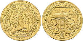 CZECHOSLOVAKIA, Republic. 1918-1938. 2 Ducats 1934 (Gold, 24 mm, 7.00 g, 12 h), on the re-opening of the Kremnica mines. Kremnica. ✠S•CIVITATIS•REGIS•...