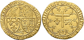 FRANCE, Royal. Henri VI d'Angleterre, 1422-1453. Salut d'or (Gold, 24 mm, 3.47 g, 11 h), second issue. Paris, no date (6 September 1423). hЄИRICVS:DЄI...