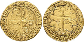 FRANCE, Royal. Henri VI d'Angleterre, 1422-1453. Salut d'or (Gold, 27 mm, 3.49 g, 4 h), second issue. Rouen, no date (6 September 1423). hЄИRICVS:DЄI:...