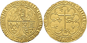 FRANCE, Royal. Henri VI d'Angleterre, 1422-1453. Salut d'or (Gold, 26 mm, 3.47 g, 9 h), second issue. Saint-Lô, no date (6 September 1423). hЄИRICVS:D...