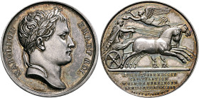 FRANCE, Premier Empire. Napoléon I, 1804-1814, 1815. Medal 1805 (Silver, 41 mm, 35.40 g, 12 h), on the capture of Ulm and Memmingen. Paris. NAPOLEON -...