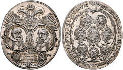 GERMANY. Augsburg. Stadt. Medal 1645 (Silver, 45 x 51 mm, 33.94 g, 12 h), so-called 'Ratsmedaille'. By D. Sailer or D. Stadler. •BERNHARD:REICHLINGER•...