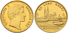 GERMANY. Bayern. Königreich. Ludwig I, 1825-1848. Dukat 1846 (Gold, 19 mm, 3.48 g, 12 h), so-called 'Flussgolddukat'. München (Munich). LUDOVICUS I - ...