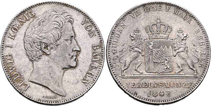 GERMANY. Bayern. Königreich. Ludwig I, 1825-1848.. Doppeltaler 1848 (Silver, 41 ...