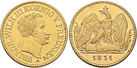 GERMANY. Brandenburg-Preußen. Königreich. Friedrich Wilhelm III, 1797-1840. 2 Friedrichs d'or 1831 A (Gold, 25 mm, 13.33 g, 12 h), Berlin. FRIEDR.WILH...
