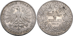 GERMANY. Frankfurt. Stadt. Doppeltaler 1843 (Silver, 41 mm, 37.05 g, 12 h). FREIE STADT / FRANKFURT Crowned imperial eagle between decorations. Rev. 3...
