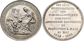 GERMANY. Frankfurt. Stadt. Medal 1885 (Silver, 52 mm, 58.20 g, 12 h), on the 300th Anniversary of the Founding of the Dutch Congregation of Frankfurt....