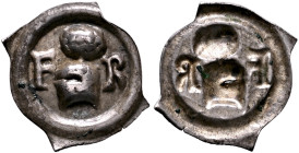 GERMANY. Freiburg, Grafen von Freiburg. Egino II or Konrad II, 1271-1350. Bracteate (Silver, 18 mm, 0.32 g), circa 1300-1320. F - R Great helm with cr...
