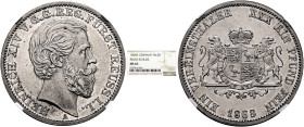 GERMANY. Reuss-jüngere Linie zu Schleiz. Heinrich XIV, 1867-1913. Vereinstaler 1868 A (Silver, 33 mm, 18.52 g, 12 h), Berlin. HEINRICH XIV V.G.G.REG. ...