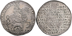 GERMANY. Sachsen-Albertinische Linie. Kurfürstentum. Johann Georg II, 1656-1680. Taler 1658 (Silver, 44 mm, 29.16 g, 11 h), on the Vicariat. Dresden. ...
