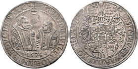 GERMANY. Sachsen-Ernestinische Linie. Sachsen-Weimar (Alt-Weimar). Friedrich Wilhelm I and Johann, 1572-1603. Taler 1574 (Silver, 40 mm, 29.00 g, 5 h)...