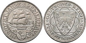 GERMANY. Weimarer Republik. 1918-1933. 5 Reichsmark 1927 A (Silver, 36 mm, 24.82 g, 12 h), on the 100th anniversary of the founding of Bremerhaven. Be...