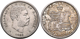 HAWAII. Kingdom. Kalakaua I, 1874-1891. Hapalua – Half Dollar 1883 (Silver, 31 mm, 12.44 g, 6 h), San Francisco. KALAKUA KING OF HAWAII / •1883• Bare ...
