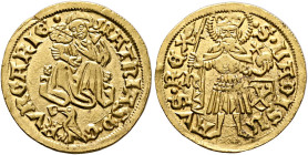 HUNGARY. Matthias I Corvinus, 1458-1490. Goldgulden (Gold, 21 mm, 3.56 g, 4 h), Nagybánya (Baia Mare), no date (1470-1477). MAThAS•D•G - R•VNGARIE Mad...