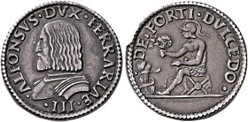 ITALY. Ferrara. Alfonso I d'Este, 1505-1534. Quarto Scudo or Testone (Silver, 29 mm, 9.64 g, 7 h), circa 1509-1522. ALFONSVS•DVX•FERRARIAE•III• Cuiras...