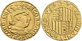 ITALY. Napoli (Regno). Ferdinando I (Don Ferrante), 1458-1494. Ducato (Gold, 21 mm, 3.51 g, 3 h), Jacopo Cotrullo, maestro di zecca, 1469-1474. RECORD...
