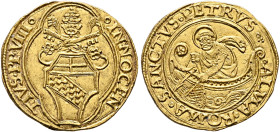 ITALY. Papal Coinage. Innocent VIII, 1484-1492. Ducato Papale (Gold, 21 mm, 3.41 g, 12 h), Rome. •INNOCEN - TIVS•PP•VIII• Coat of arms surmounted by c...