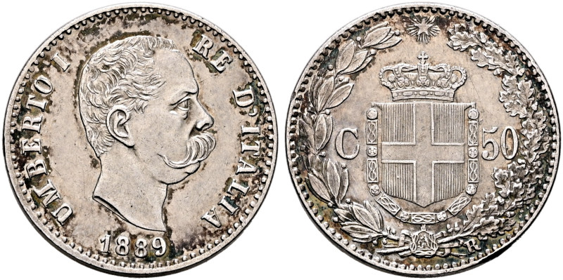 ITALY. Regno d'Italia. Umberto I, 1878-1900. 50 Centesimi 1889 R (Silver, 18 mm,...