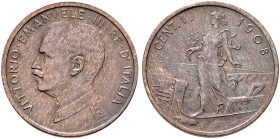 ITALY. Regno d'Italia. Vittorio Emanuele III, 1900-1946. Centesimo 1908 (Copper, 15 mm, 1.02 g, 6 h), Rome. VITTORIO•EMANUELE•III•RE•D'ITALIA Uniforme...