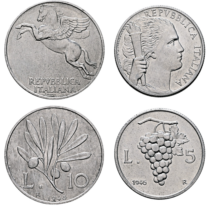 ITALY. Repubblica. 1946-present. Set of 2 coins (Aluminum, 5.78 g, 6 h), Rome, 1...