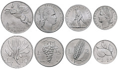 ITALY. Repubblica. 1946-present. Set of 4 coins (Aluminum, 9.07 g, 6 h), Rome, 1947 R. Three denominations: 10 Lire 1947 (Gigante 230. KM 90), 5 Lire ...