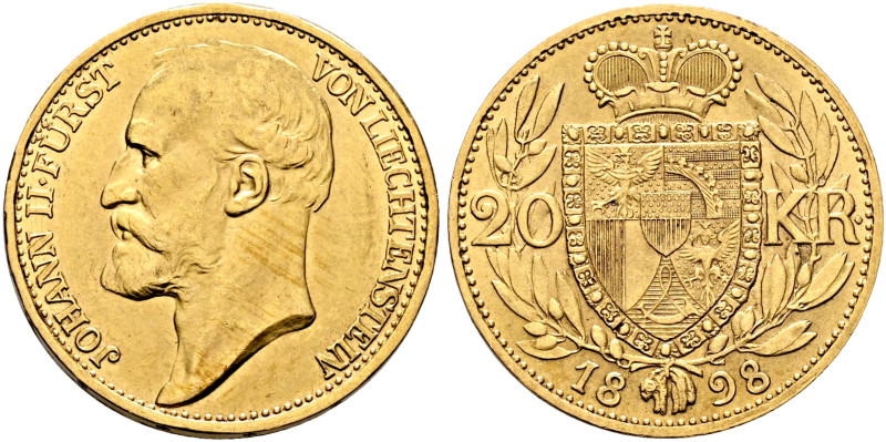 LIECHTENSTEIN. Fürstentum. Johann II, 1858-1929. 20 Kronen 1898 (Gold, 21 mm, 6....
