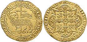 LOW COUNTRIES. Vlaanderen (Flanders). Lodewijk II van Male, 1346-1384. Gouden Lam – Mouton d'or (Gold, 30 mm, 4.41 g, 10 h), variety with 'I' after 'N...