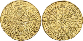 LOW COUNTRIES. Republiek der Zeven Verenigde Nederlanden (Dutch Republic). 1581-1795. Rozenobel (Gold, 36 mm, 7.63 g, 11 h), Utrecht, 1600-1601. •MONE...