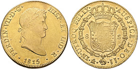 MEXICO, Colonial. Fernando VII, king of Spain, 1808-1833. 8 Escudos 1815 M (Gold, 37 mm, 27.03 g, 12 h), Ciudad de México (Mexico City). FERDIN•VII•D•...