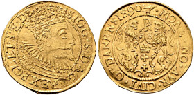 POLAND, Monarchs. Zygmunt III Waza, 1587-1632. Dukat 1590 (Gold, 22 mm, 3.46 g, 5 h), Gdańsk (Danzig). SIGIS•D•G•REX•POL•ET•T•E•D•P Crowned, cuirassed...