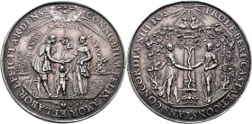 POLAND, Monarchs. Władysław IV Waza, 1632-1648. Medal (Silver, 60 mm, 56.66 g, 12 h), on the marriage. By J. Höhn, Gdańsk (Danzig), no date (circa 164...