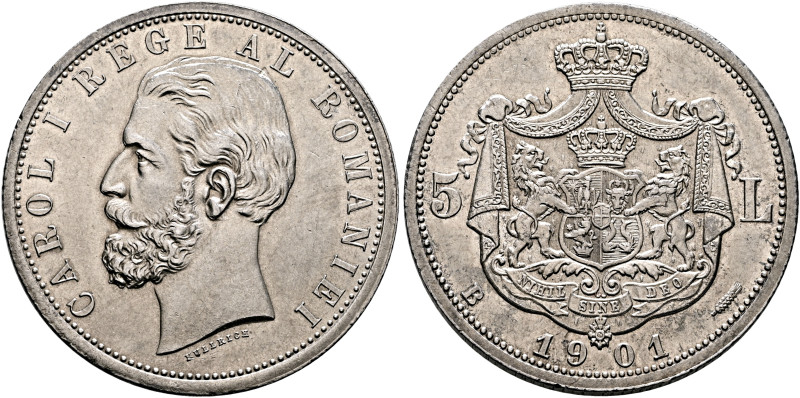ROMANIA, Kingdom. Carol I, 1881-1914. 5 Lei 1901 B (Silver, 38 mm, 24.95 g, 6 h)...
