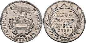 SWITZERLAND. Aargau. Zofingen. 20 Kreuzer 1722 (Silver, 25 mm, 4.48 g, 6 h). MONETA✱CIVITATIS✱ZOFINGEN Bear to left, coat of arms below. Rev. DEVS / P...