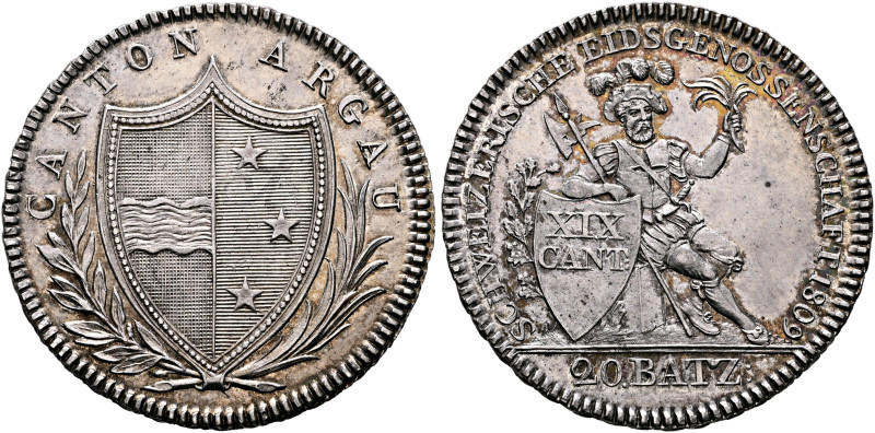 SWITZERLAND. Aargau, Kanton. 20 Batzen 1809 (Silver, 34 mm, 15.00 g, 6 h), Bern....