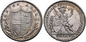 SWITZERLAND. Aargau, Kanton. 20 Batzen 1809 (Silver, 34 mm, 15.00 g, 6 h), Bern. CANTON - ARGAU Coat of arms between laurel and palm branch. Rev. SCHW...