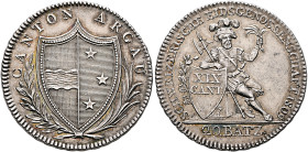 SWITZERLAND. Aargau, Kanton. 20 Batzen 1809 (Silver, 34 mm, 14.59 g, 6 h), Bern. CANTON ARGAU Coat of arms between laurel and palm branch. Rev. SCHWEI...