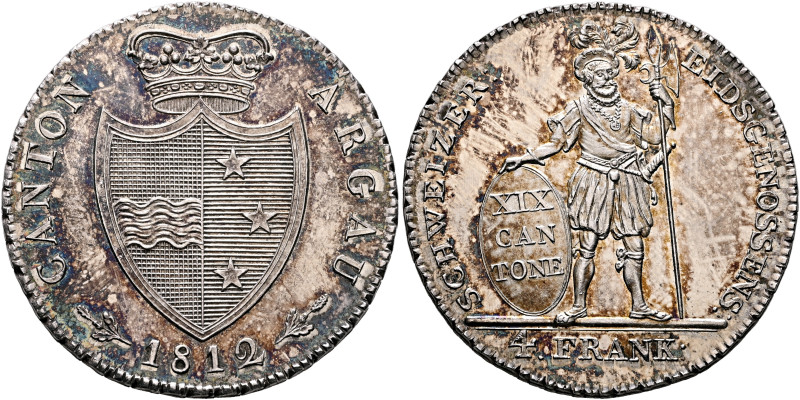 SWITZERLAND. Aargau, Kanton. 4 Franken (Neutaler) 1812 (Silver, 39 mm, 29.95 g, ...