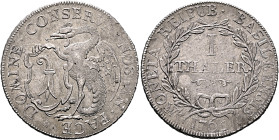 SWITZERLAND. Basel, Stadt. Taler 1765 (Silver, 38 mm, 23.40 g, 5 h). DOMINE•CONSERVA•NOS•IN•PACE✱ Basilisk standing left, holding coat of arms. Rev. M...