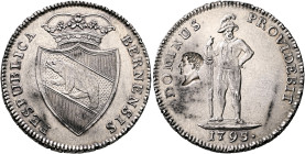 SWITZERLAND. Bern, Stadt. Taler 1795 (Silver, 40 mm, 29.42 g, 6 h). RES PUBLICA BERNENSIS Crowned coat of arms. Rev. DOMINUS - PROVIDEBIT / 1795• Sold...