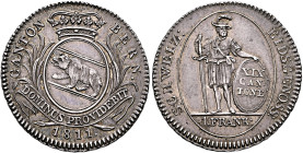 SWITZERLAND. Bern, Kanton. Franken 1811 (Silver, 29 mm, 7.46 g, 12 h), medal alignment variety. CANTON - BERN / DOMINUS PROVIDEBIT Crowned coat of arm...