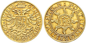 SWITZERLAND. Genf (Geneva). Stadt. Medal 1893 (Gold, 17 mm, 1.79 g, 12 h), struck from Valaisan Gondogold from the Usine Genevoise de Dégrossissage. G...