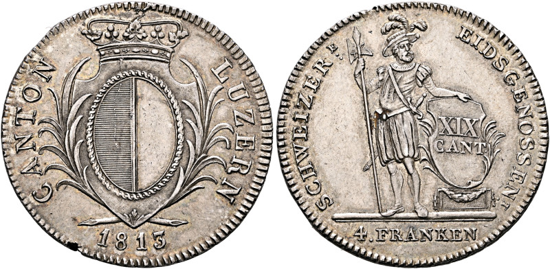 SWITZERLAND. Luzern. Kanton. 4 Franken (Neutaler) 1813 (Silver, 40 mm, 29.31 g, ...