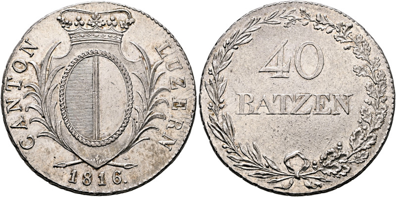 SWITZERLAND. Luzern. Kanton. 40 Batzen (Neutaler) 1816 (Silver, 39 mm, 29.34 g, ...